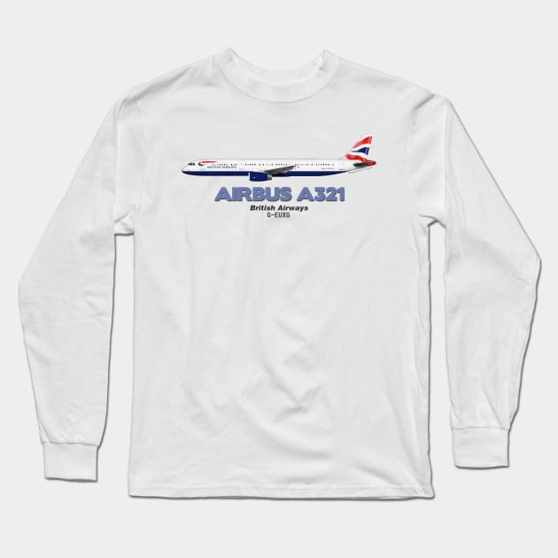 Airbus A321 - British Airways Long Sleeve T-Shirt by TheArtofFlying